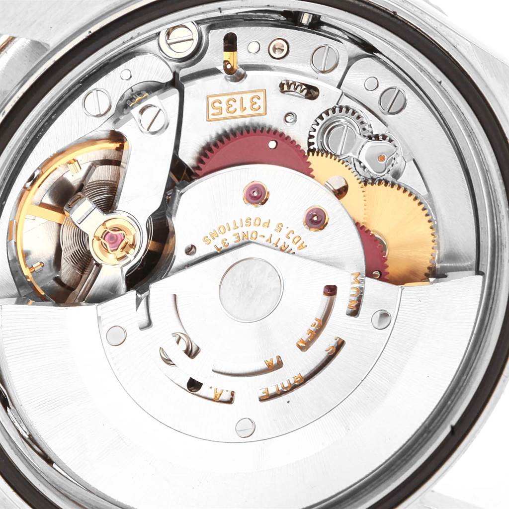 The image shows the internal mechanism of the Rolex Turn-o-Graph 16264 Men's Stainless Steel Silver Dial 16264 Men's Stainless Steel Silver Dial model with gears and components visible from the back.