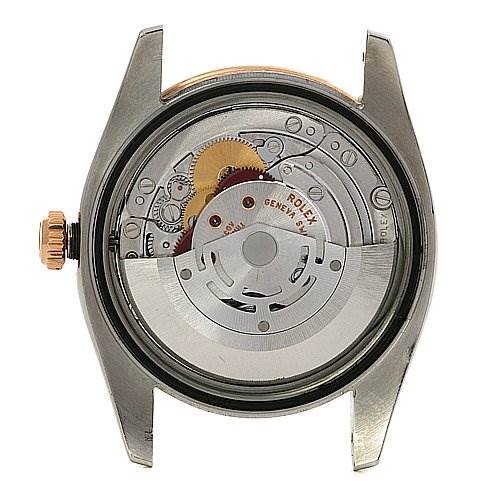The image shows the back view of the inner mechanical movement of a Rolex Turn-o-Graph 116261 Men's Stainless Steel Grey Dial 116261 Men's Stainless Steel Grey Dial model.