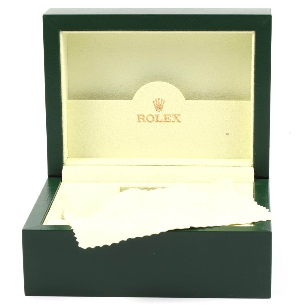 The image shows an empty green Rolex box for the Turn-o-Graph model, with a cleaning cloth inside.