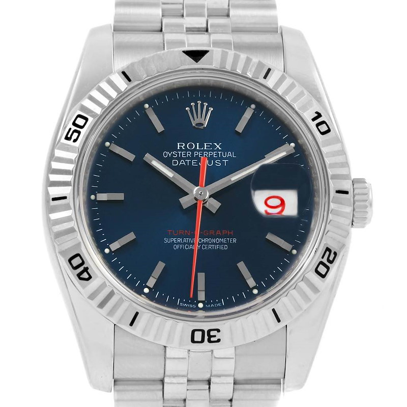 Rolex Datejust Turnograph Blue Dial Jubilee Bracelet Mens Watch 116264 SwissWatchExpo