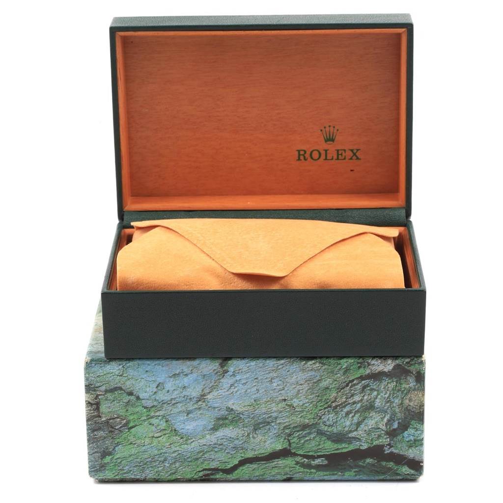 The image shows the box of a Rolex Turn-o-Graph 16263 Men's Steel and Gold (two tone) Champagne Dial 16263 Men's Steel and Gold (two tone) Champagne Dial watch, with the box open and the watch inside a protective pouch.