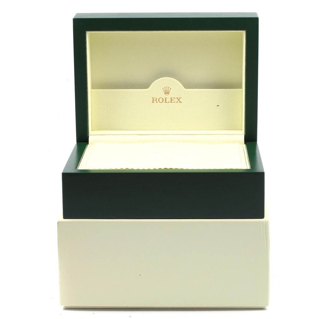 The image shows an opened Rolex watch box, likely for a Turn-o-Graph model, displaying the interior.
