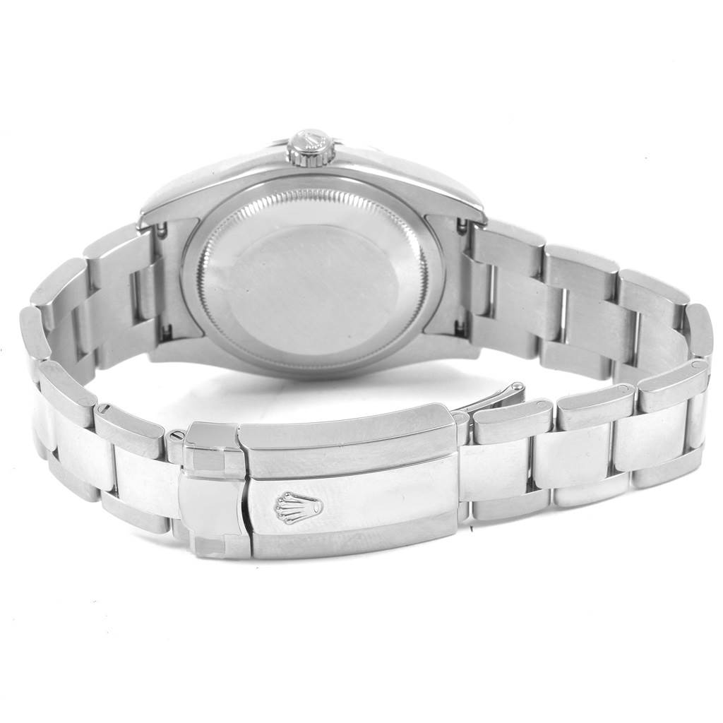 The image shows the back of the Rolex Turn-o-Graph 116264 Men
s Stainless Steel Black Dial 116264 Men
s Stainless Steel Black Dial watch, highlighting its case back and metal bracelet with clasp.