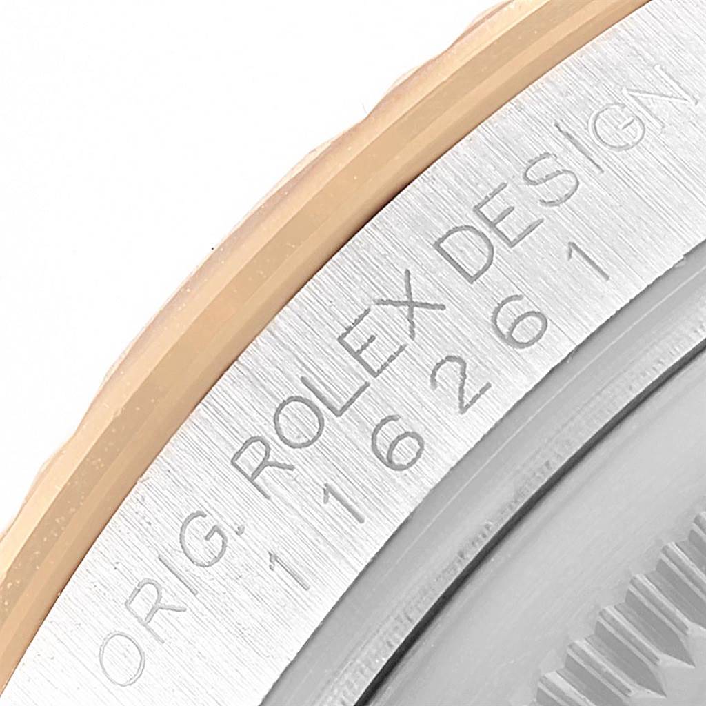 This image shows a close-up of the bezel engraving and edge on a Rolex Turn-o-Graph 116261 Men
s Stainless Steel White Dial 116261 Men
s Stainless Steel White Dial watch, highlighting the model number and design details.
