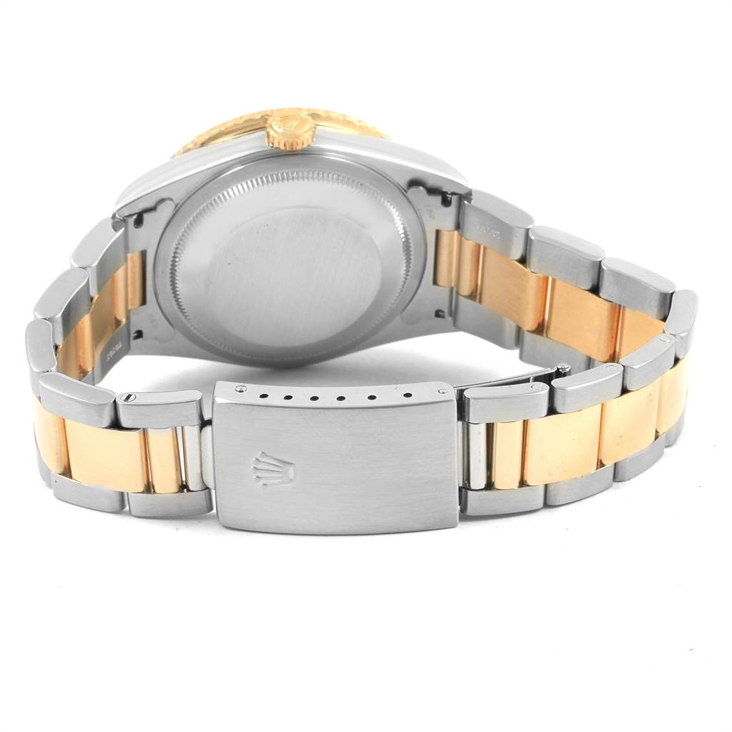 The image shows the back of a Rolex Turn-o-Graph 16263 Men's Steel and Gold (two tone) Beige Dial 16263 Men's Steel and Gold (two tone) Beige Dial watch, highlighting the case back and part of the bracelet with the clasp open.