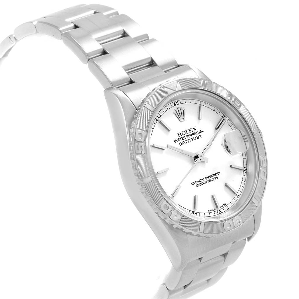 The image shows the Rolex Turn-o-Graph 16264 Men
s Stainless Steel White Dial 16264 Men
s Stainless Steel White Dial model at a slight angle, displaying its face, bezel, and part of the bracelet.