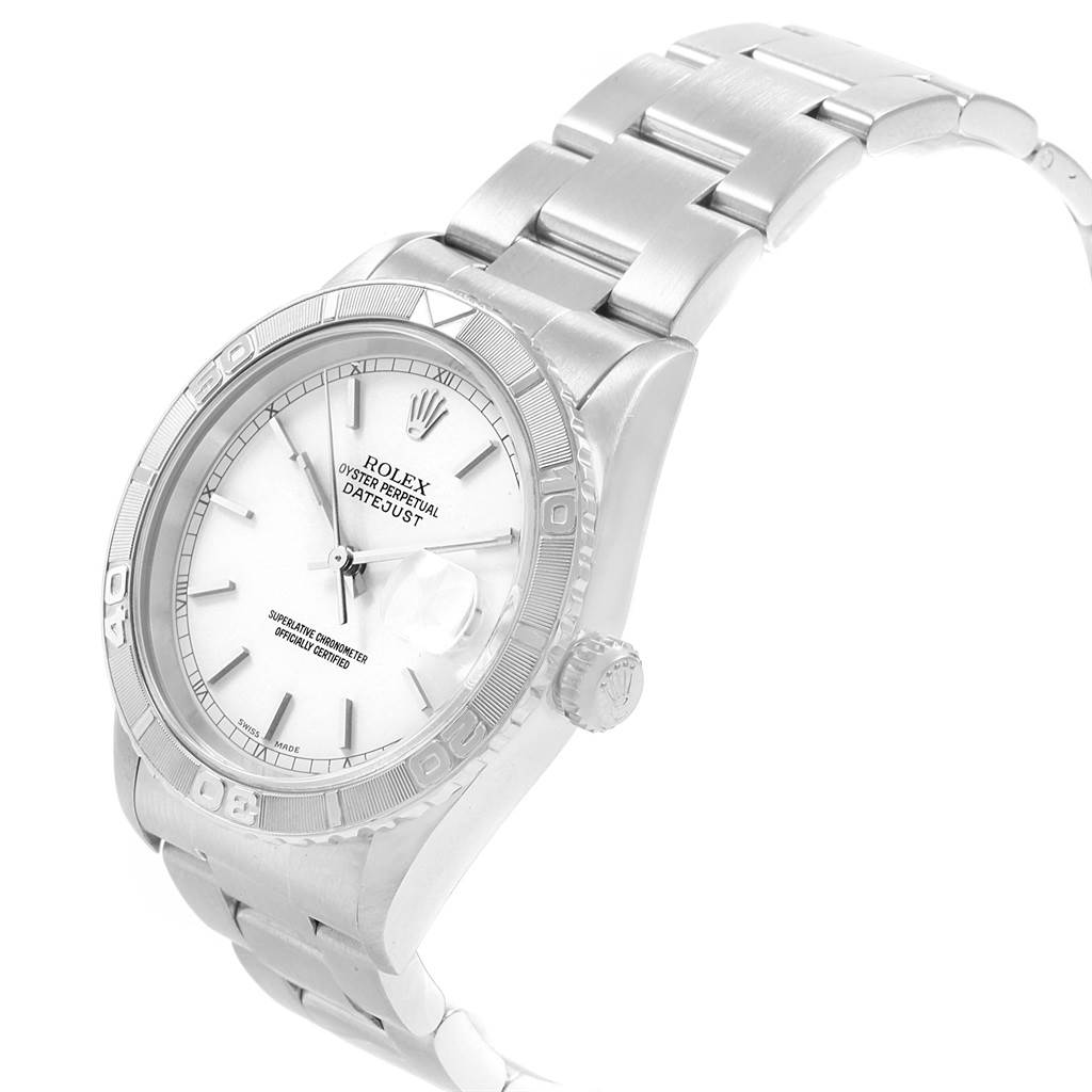 The image shows a Rolex Turn-o-Graph 16264 Men
s Stainless Steel White Dial 16264 Men
s Stainless Steel White Dial watch at a three-quarter angle, highlighting its bezel, dial, bracelet, and crown.