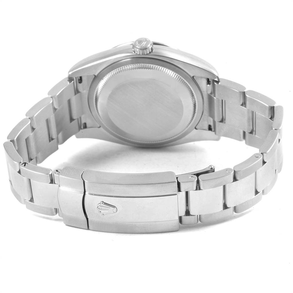 The image shows the back case and bracelet of a Rolex Turn-o-Graph 116264 Men
s Stainless Steel Black Dial 116264 Men
s Stainless Steel Black Dial watch, viewed from behind.