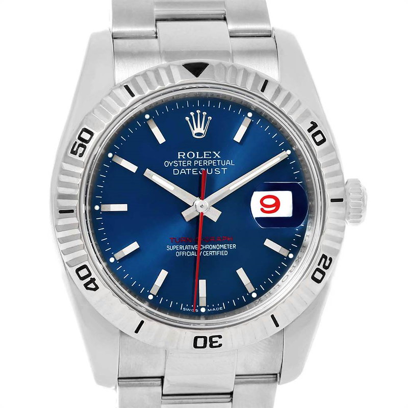 Rolex Datejust Turnograph Blue Dial Steel Mens Watch 116264 Box Papers SwissWatchExpo