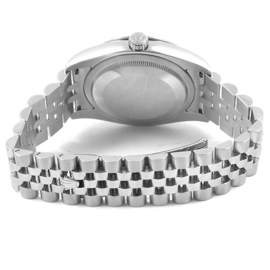 This image shows the back and clasp of a Rolex Turn-o-Graph 116264 Men
s Stainless Steel White Dial 116264 Men
s Stainless Steel White Dial watch, featuring its metal bracelet and case back.