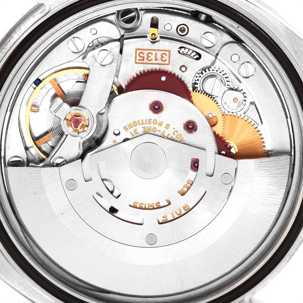 This image shows a close-up view of the movement mechanism inside a Rolex Turn-o-Graph 116264 Men
s Stainless Steel White Dial 116264 Men
s Stainless Steel White Dial model watch.