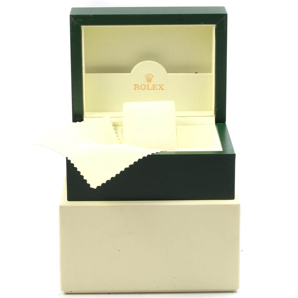 The image shows an open Rolex Turn-o-Graph 116264 Men
s Stainless Steel White Dial 116264 Men
s Stainless Steel White Dial watch box with a cream interior and brand logo.