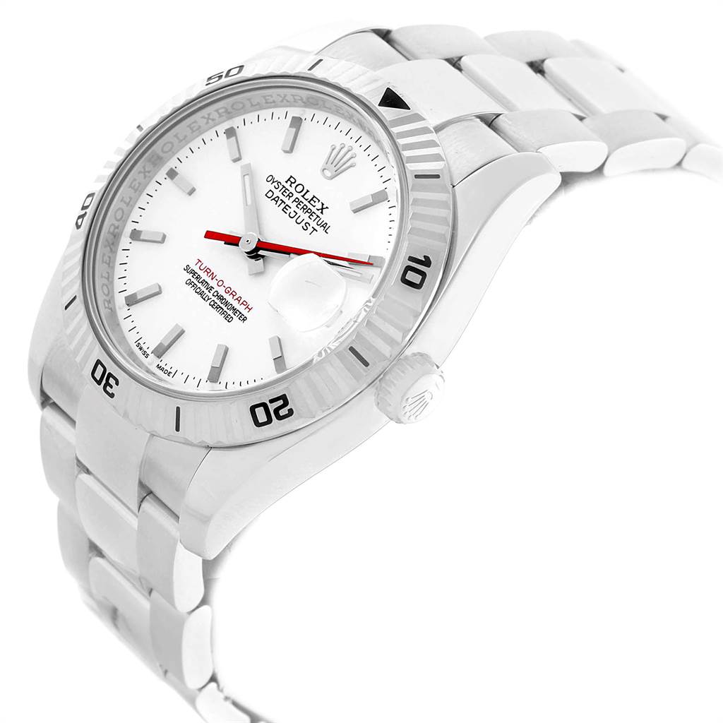 The image shows a Rolex Turn-o-Graph 116264 Men
s Stainless Steel White Dial 116264 Men
s Stainless Steel White Dial watch at a three-quarter angle, highlighting the face, bezel, crown, and bracelet.