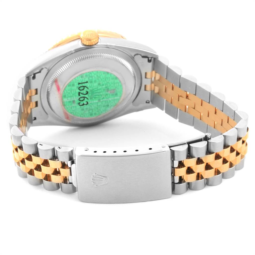 The image shows the back view of a Rolex Turn-o-Graph 16263 Men
s Steel and Gold (two tone) White Dial 16263 Men
s Steel and Gold (two tone) White Dial model, focusing on the bracelet and clasp.