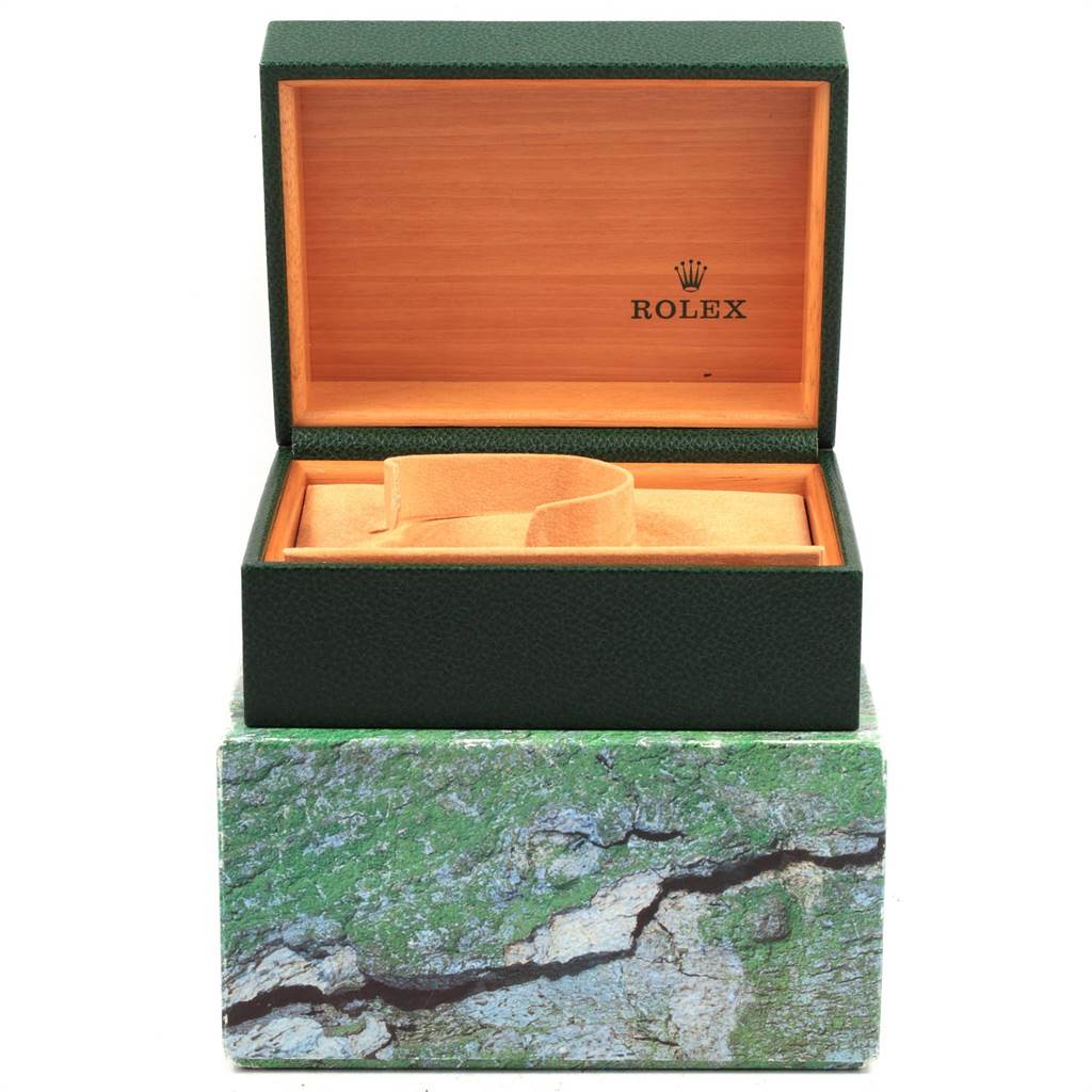 The image shows an open Rolex box with a cushioned interior for the Turn-o-Graph watch, featuring the lid
s inner branding.