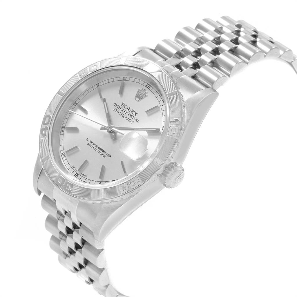 The image shows a Rolex Turn-o-Graph 16264 Men
s Stainless Steel Silver Dial 16264 Men
s Stainless Steel Silver Dial watch at a slight angle, displaying the dial, bezel, crown, and part of the bracelet.