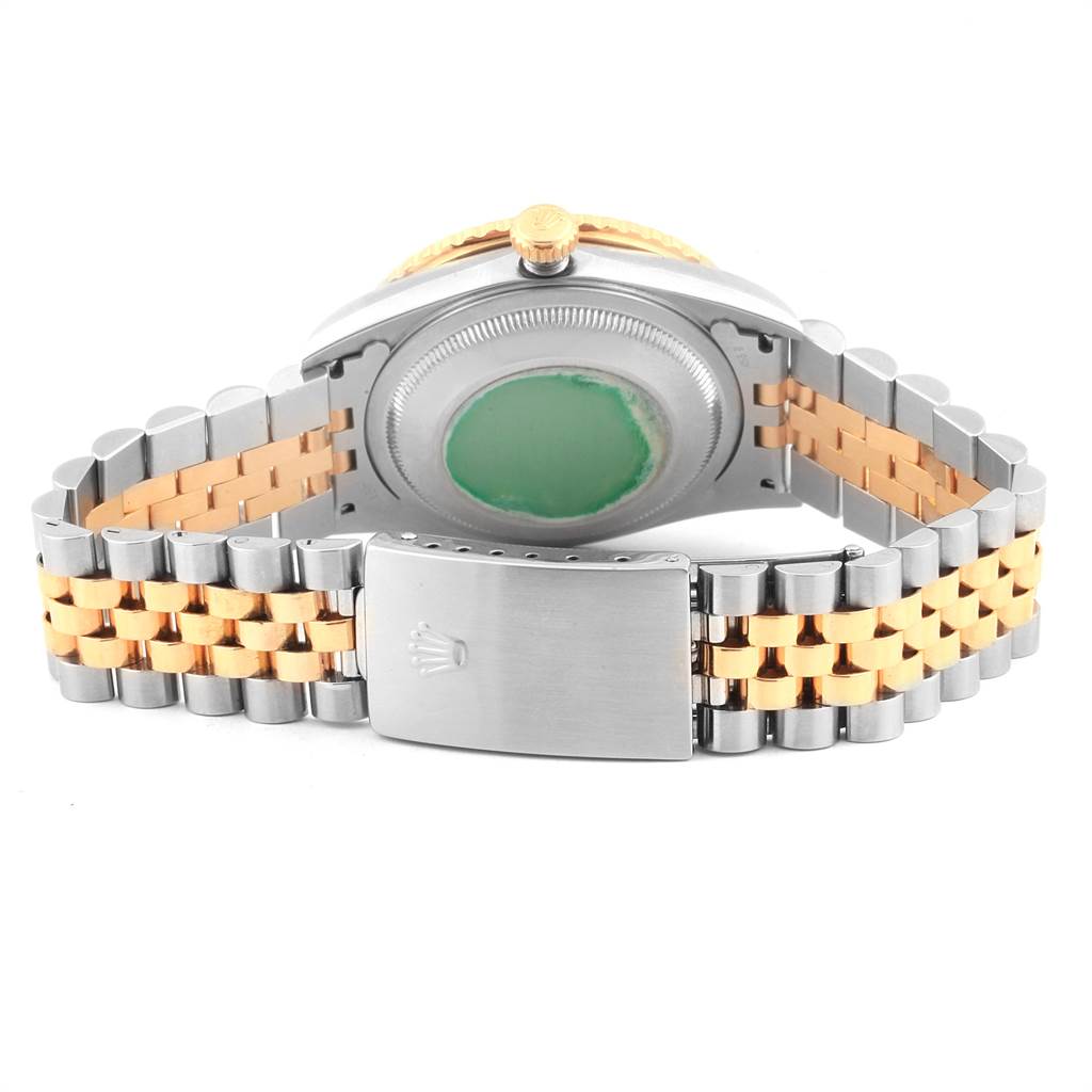 This image shows the back case and bracelet of a Rolex Turn-o-Graph 16263 Men
s Steel and Gold (two tone) White Dial 16263 Men
s Steel and Gold (two tone) White Dial watch from a rear angle.