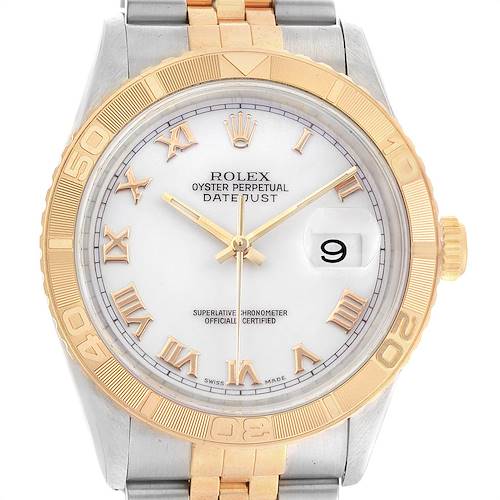 Photo of Rolex Datejust Turnograph Steel Yellow Gold White Dial Mens Watch 16263
