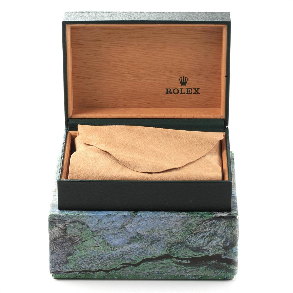 The image shows an open Rolex box for the Turn-o-Graph model, containing a suede pouch.