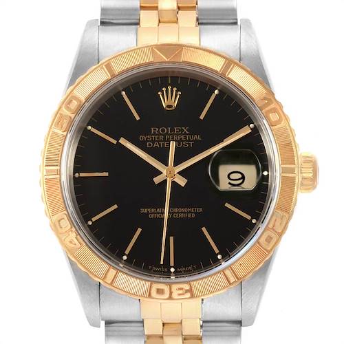 Photo of Rolex Datejust Turnograph Steel Yellow Gold Black Dial Watch 16263
