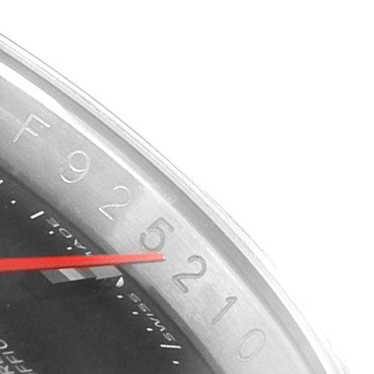 This image shows a close-up view of the bezel, red seconds hand, and partial dial of a Rolex Turn-o-Graph 116264 Men
s Stainless Steel Black Dial 116264 Men
s Stainless Steel Black Dial watch.