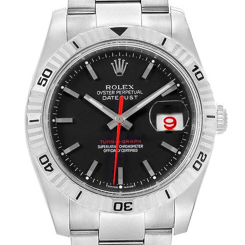 Photo of Rolex Datejust Turnograph Black Dial Red Hand Steel Mens Watch 116264
