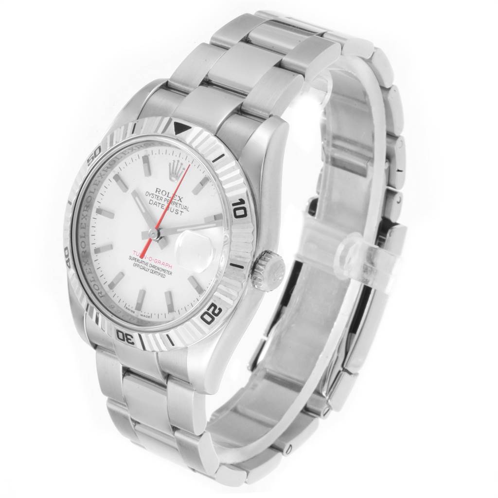 The image shows a Rolex Turn-o-Graph 116264 Men
s Stainless Steel White Dial 116264 Men
s Stainless Steel White Dial watch at a slight angle, highlighting the face, bezel, and bracelet.