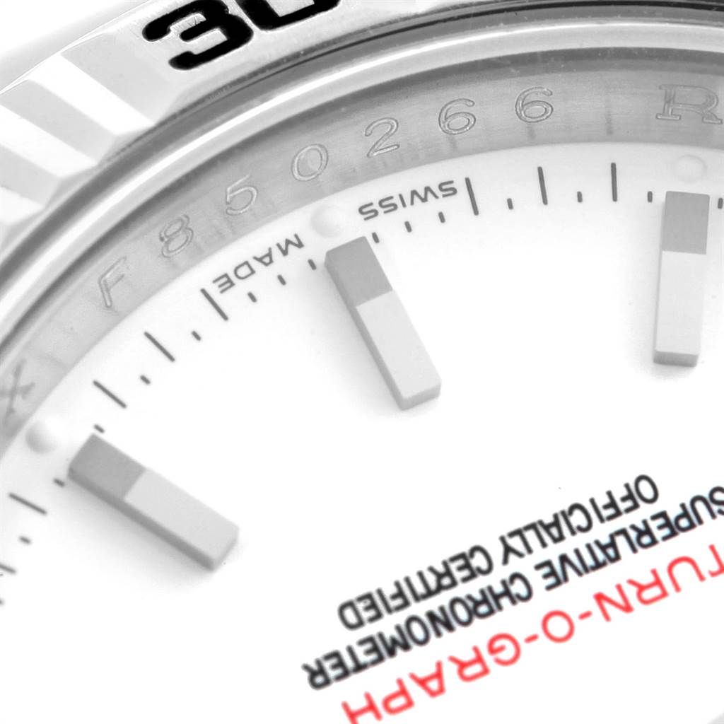 This image shows a close-up of the dial and part of the bezel of a Rolex Turn-o-Graph 116264 Men
s Stainless Steel White Dial 116264 Men
s Stainless Steel White Dial watch.