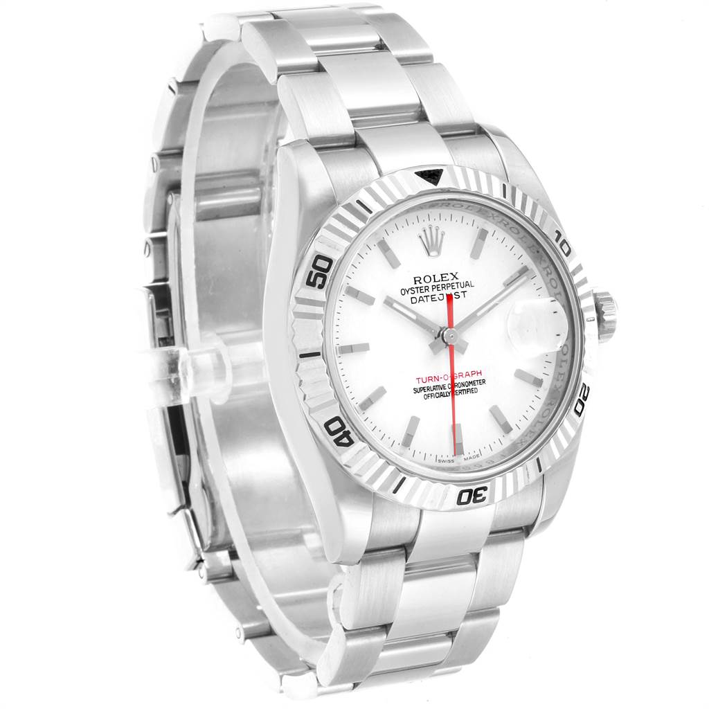 The image shows a Rolex Turn-o-Graph 116264 Men
s Stainless Steel White Dial 116264 Men
s Stainless Steel White Dial watch angled slightly to display the face, bracelet, bezel, and crown.