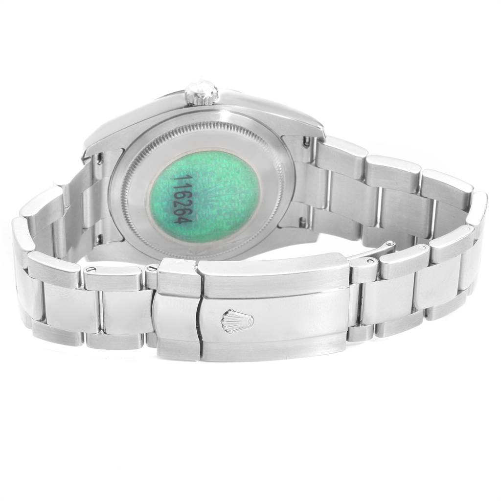 The image shows the back side and bracelet of a Rolex Turn-o-Graph 116264 Men
s Stainless Steel White Dial 116264 Men
s Stainless Steel White Dial watch, including the clasp and case back.