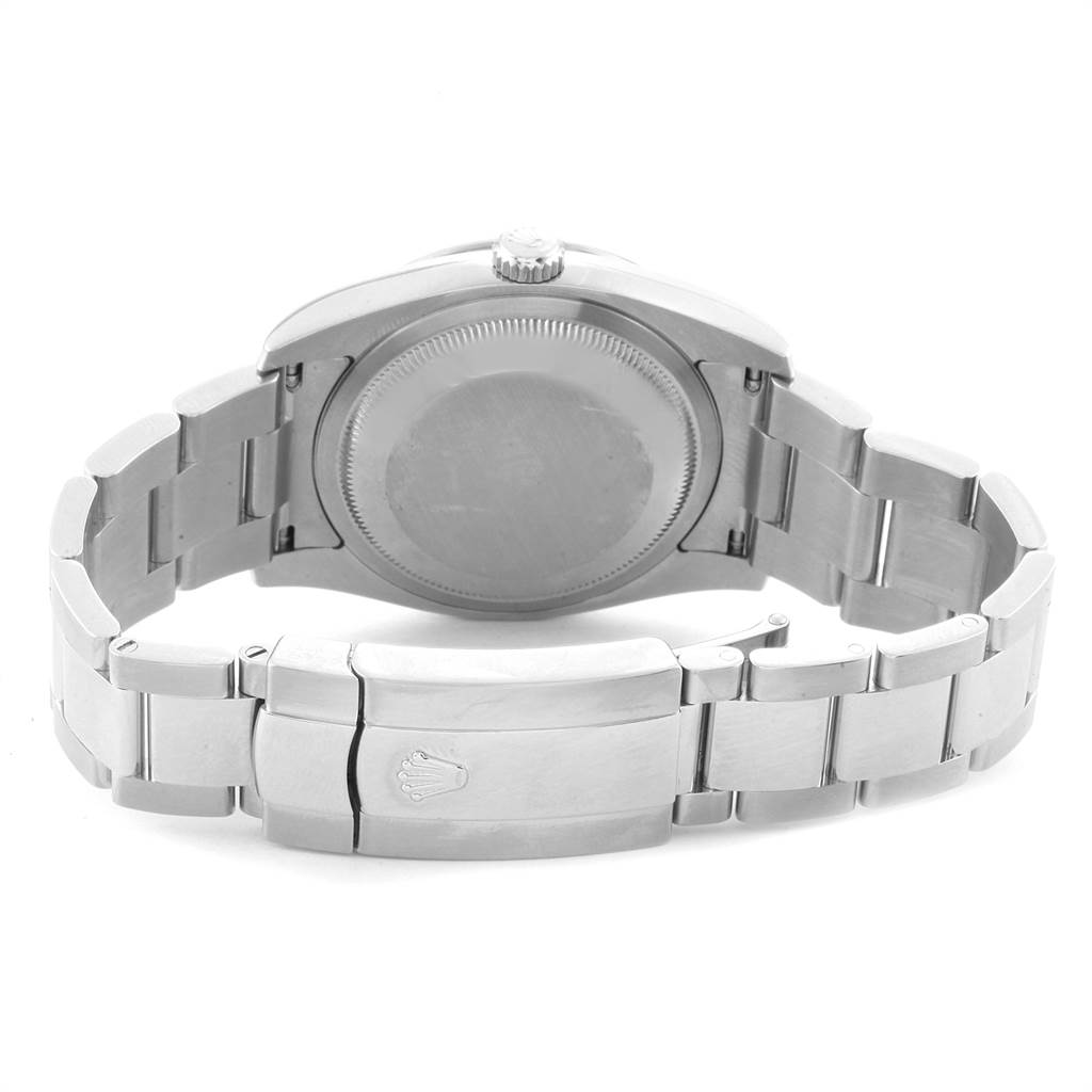 The image shows the back view of a Rolex Turn-o-Graph 116264 Men
s Stainless Steel Blue Dial 116264 Men
s Stainless Steel Blue Dial watch, displaying the clasp, bracelet, and case back.