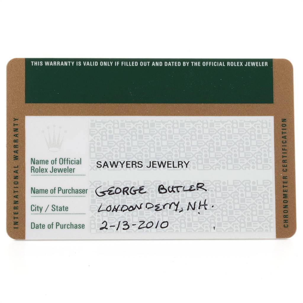 This is an image of the international warranty card for a Rolex Turn-o-Graph 116264 Men
s Stainless Steel Blue Dial 116264 Men
s Stainless Steel Blue Dial watch.