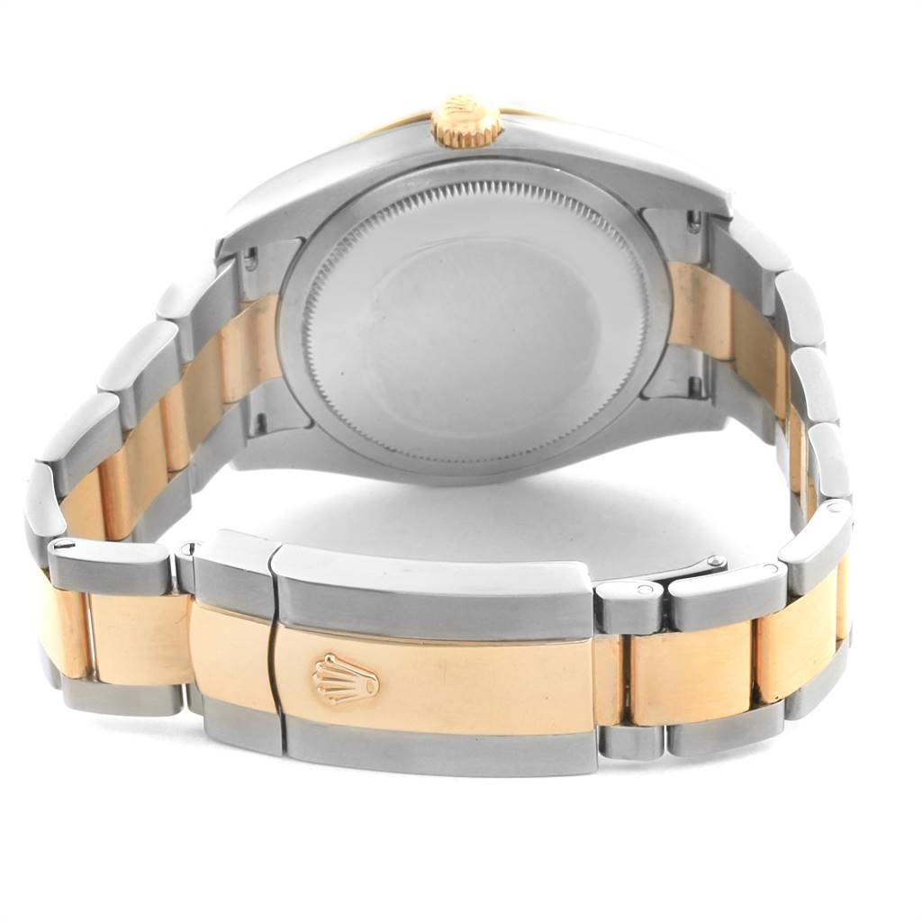 This image shows the back of the Rolex Turn-o-Graph 116263 Men's Steel and Gold (two tone) Champagne Dial 116263 Men's Steel and Gold (two tone) Champagne Dial watch, highlighting the case back, bracelet, and clasp.