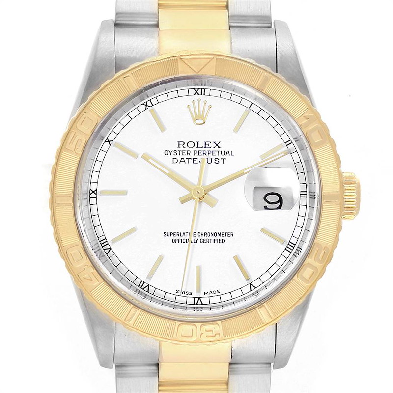 Rolex Datejust Turnograph Steel Yellow Gold White Dial Watch 16263 SwissWatchExpo