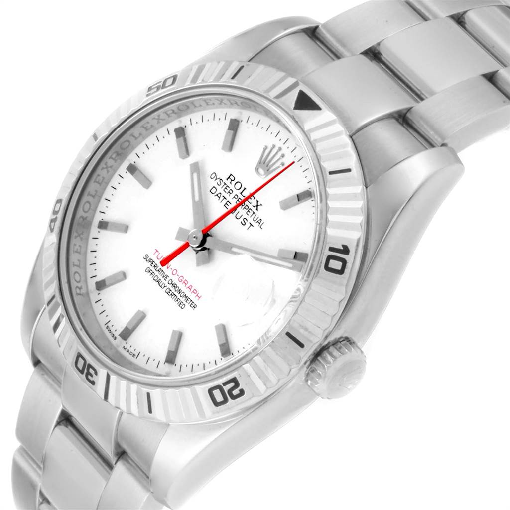 The image shows a Rolex Turn-o-Graph 116264 Men
s Stainless Steel White Dial 116264 Men
s Stainless Steel White Dial watch angled from the front, clearly displaying the face, bezel, crown, and part of the bracelet.
