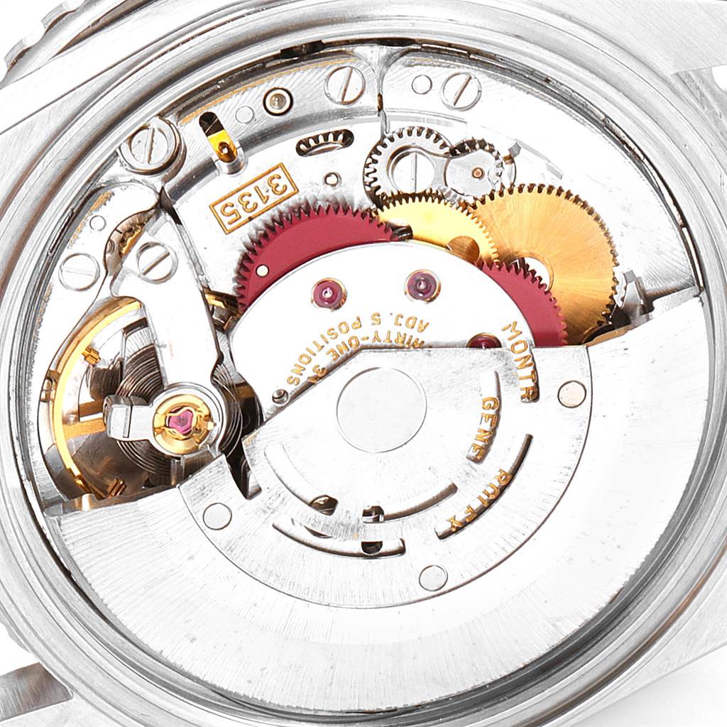This image shows the intricate internal mechanism of a Rolex Turn-o-Graph 16264 Men
s Stainless Steel White Dial 16264 Men
s Stainless Steel White Dial watch from a close-up, rear angle.
