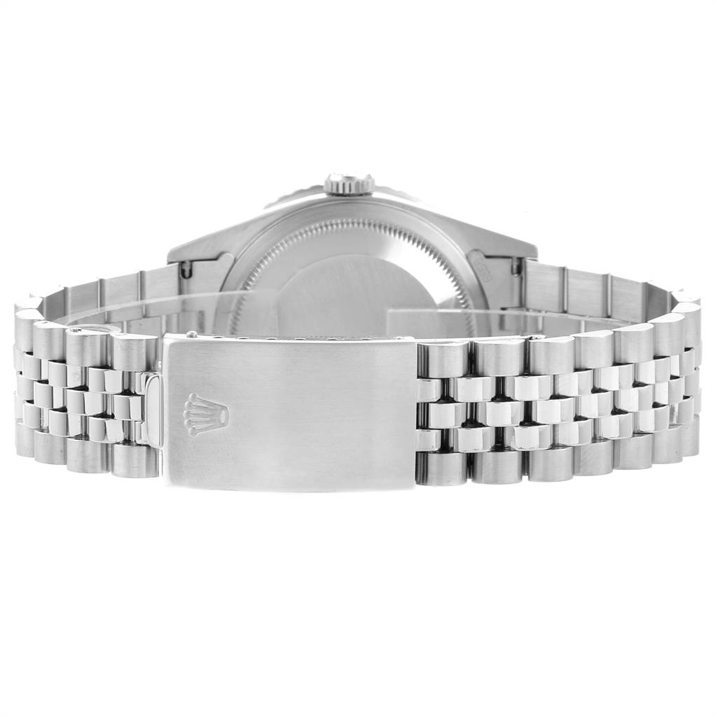 This image shows the backside and stainless steel bracelet with the clasp of the Rolex Turn-o-Graph 16264 Men
s Stainless Steel Black Dial 16264 Men
s Stainless Steel Black Dial model.