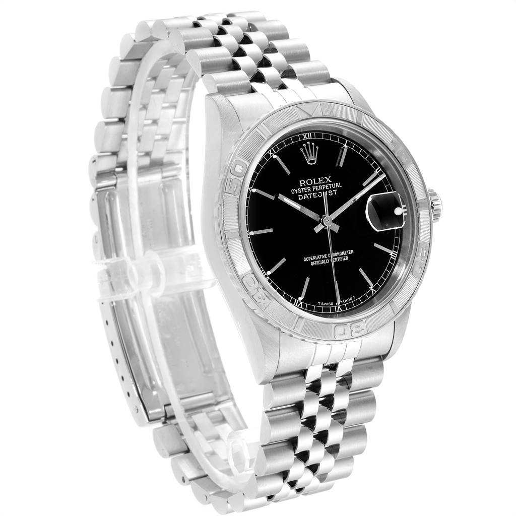 The Rolex Turn-o-Graph 16264 Men
s Stainless Steel Black Dial 16264 Men
s Stainless Steel Black Dial watch is shown at a slight angle, displaying the face, bezel, crown, and bracelet.