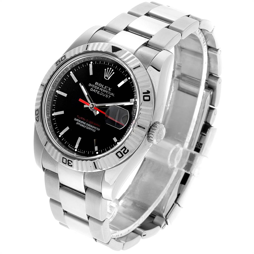 The Rolex Turn-o-Graph 116264 Men
s Stainless Steel Black Dial 116264 Men
s Stainless Steel Black Dial watch is shown at a slight angle, displaying the bezel, dial, crown, and bracelet.