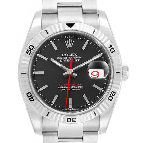 Photo of Rolex Datejust Turnograph Black Dial Red Hand Steel Mens Watch 116264