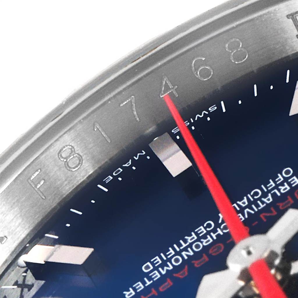 This close-up image shows a portion of the dial and bezel, including the second hand of the Rolex Turn-o-Graph 116264 Men's Stainless Steel Blue Dial 116264 Men's Stainless Steel Blue Dial watch.