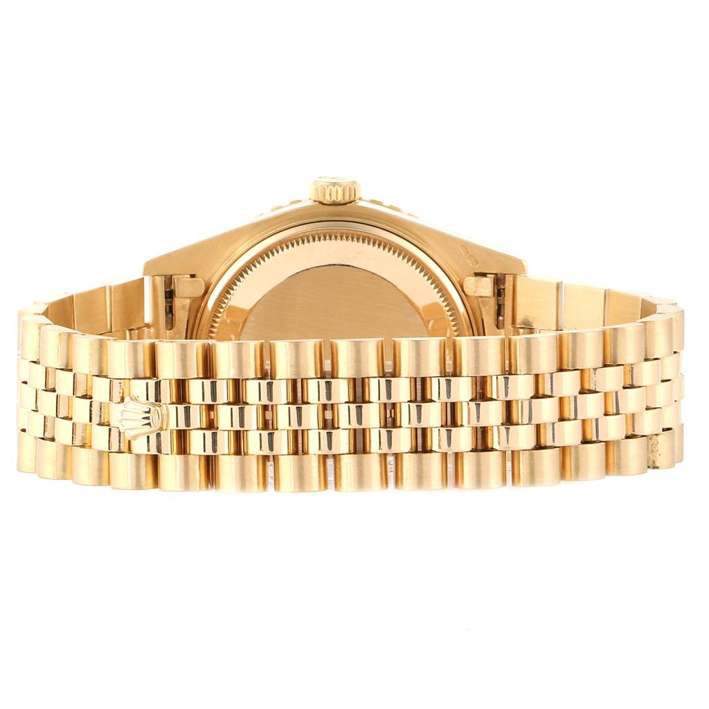 The image shows the back view of the Rolex Turn-o-Graph 16258 Men
s Yellow Gold White Dial 16258 Men
s Yellow Gold White Dial model, highlighting the case back and part of the bracelet.