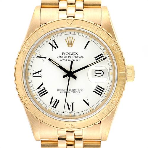 Photo of Rolex Datejust Turnograph Yellow Gold White Buckley Dial Watch 16258