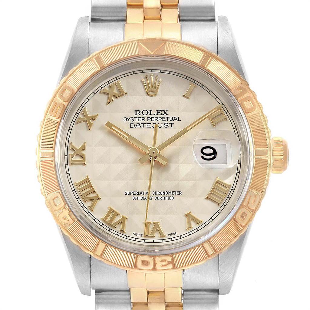 Rolex Datejust Turnograph 36 Steel Yellow Gold Pyramid Dial Watch 16263 ...