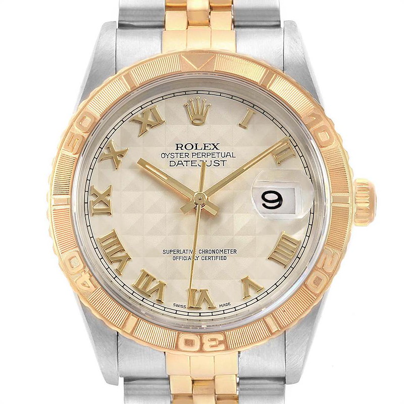 Rolex Datejust Turnograph 36 Steel Yellow Gold Pyramid Dial Watch 16263 SwissWatchExpo