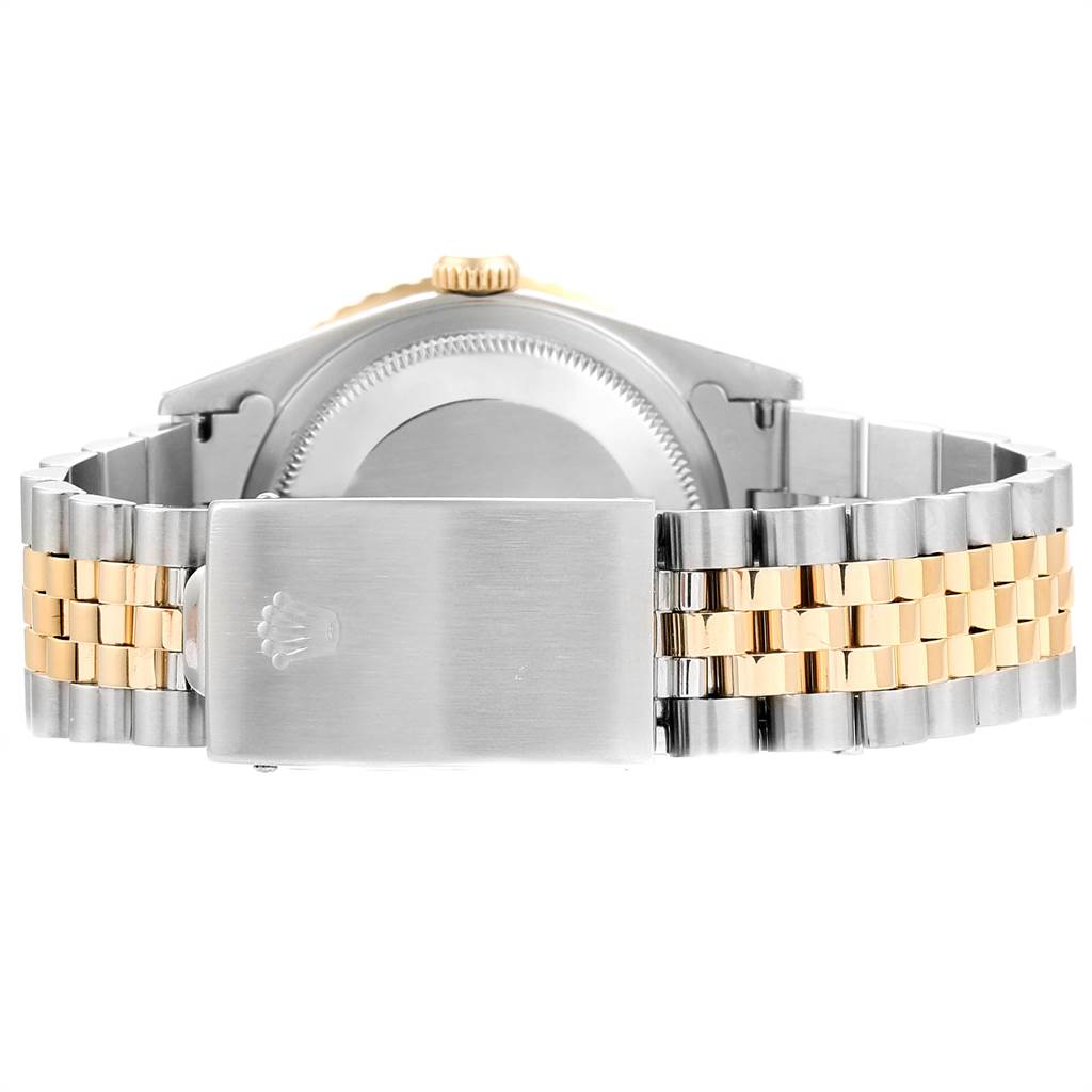 This image shows the clasp and bracelet of the Rolex Turn-o-Graph 16263 Men
s Steel and Gold (two tone) Beige Dial 16263 Men
s Steel and Gold (two tone) Beige Dial watch from a rear angle.