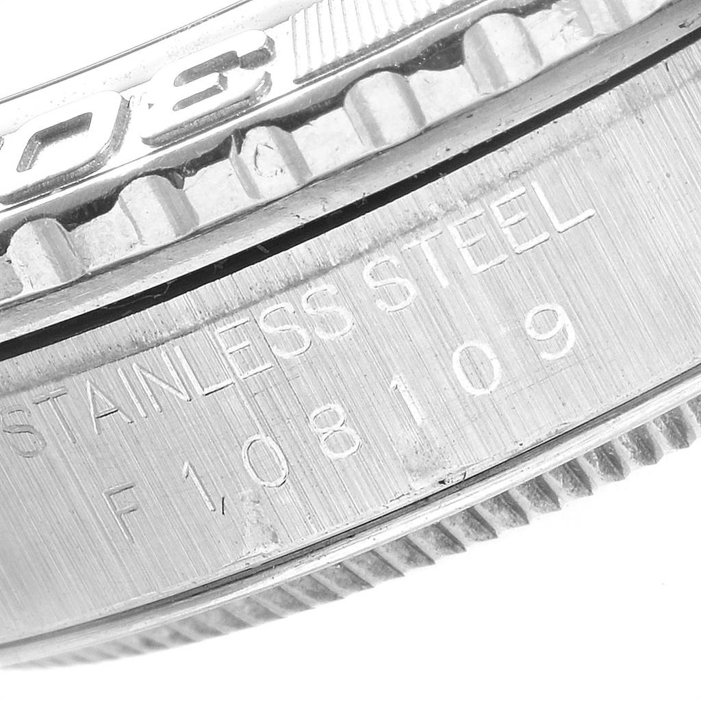 This image shows a close-up of the bezel and case side of a Rolex Turn-o-Graph 16264 Men's Stainless Steel Blue Dial 16264 Men's Stainless Steel Blue Dial watch, highlighting its stainless steel material.
