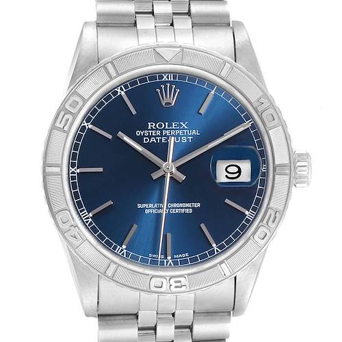 Photo of Rolex Turnograph Datejust Steel White Gold Blue Dial Mens Watch 16264