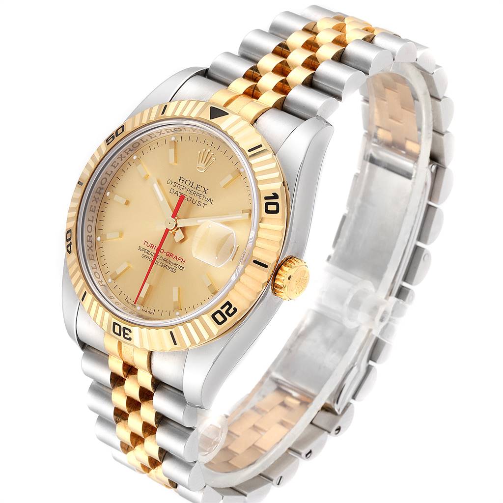 The image shows a Rolex Turn-o-Graph 116263 Men
s Stainless Steel Champagne Dial 116263 Men
s Stainless Steel Champagne Dial watch at a three-quarter angle, displaying its dial, bezel, and bracelet.