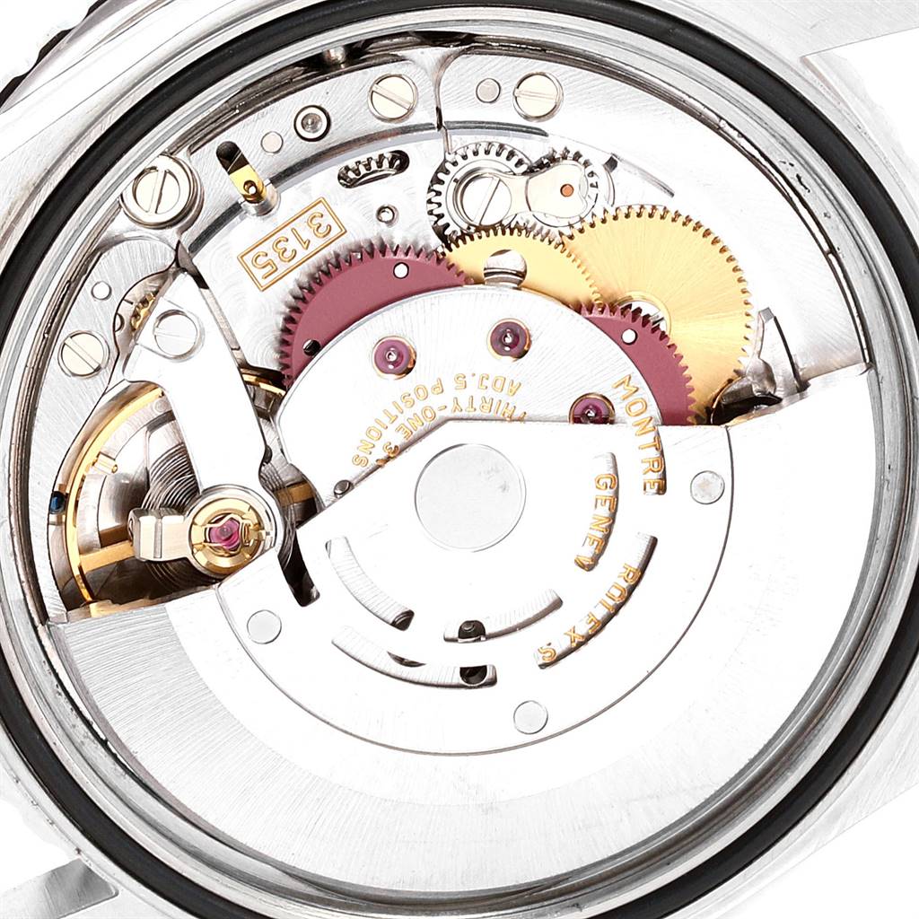 The image shows the intricate internal mechanics and gear work of a Rolex Turn-o-Graph 16264 Men
s Stainless Steel White Dial 16264 Men
s Stainless Steel White Dial model watch from a close-up and top-down angle.